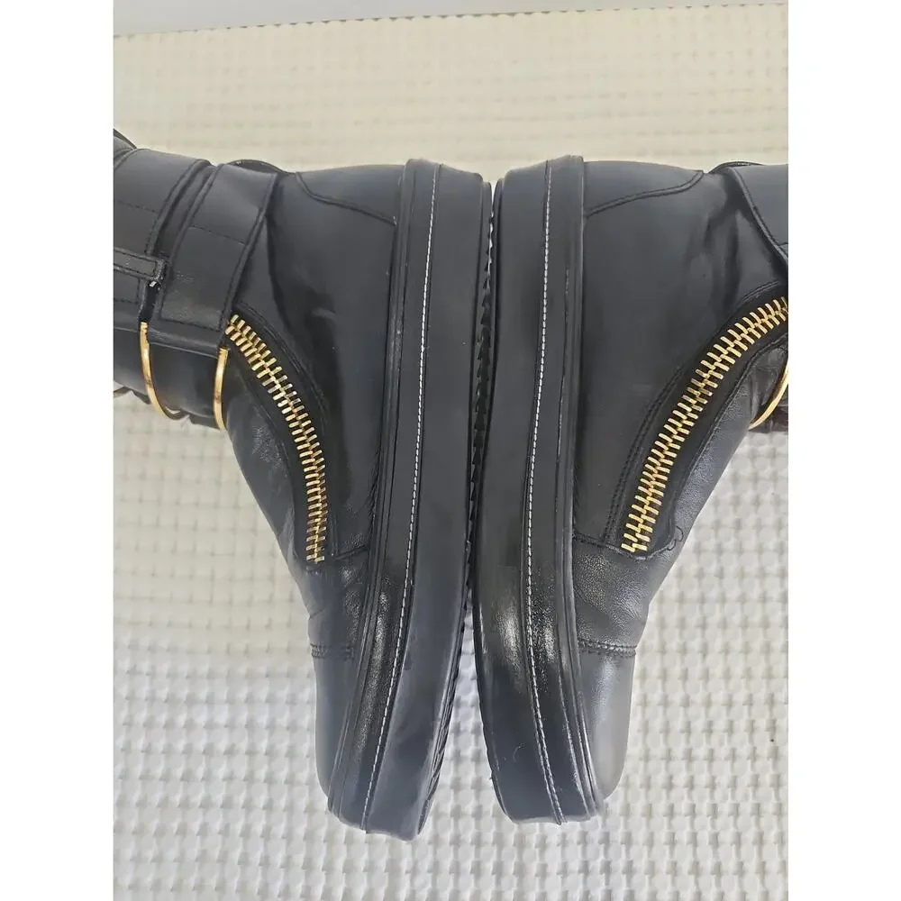 Giuseppe Zanotti Black Leather High Top Boot Sneakers Gold Zipper EU 43